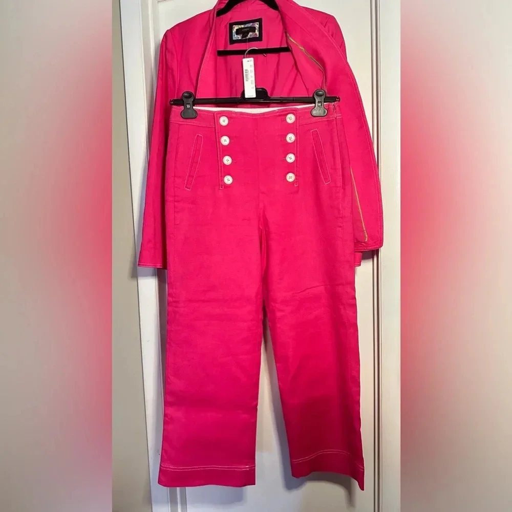 J Crew NWT Blazer (10) & NWOT Pants (8) Fuchsia Pink Stretch Linen